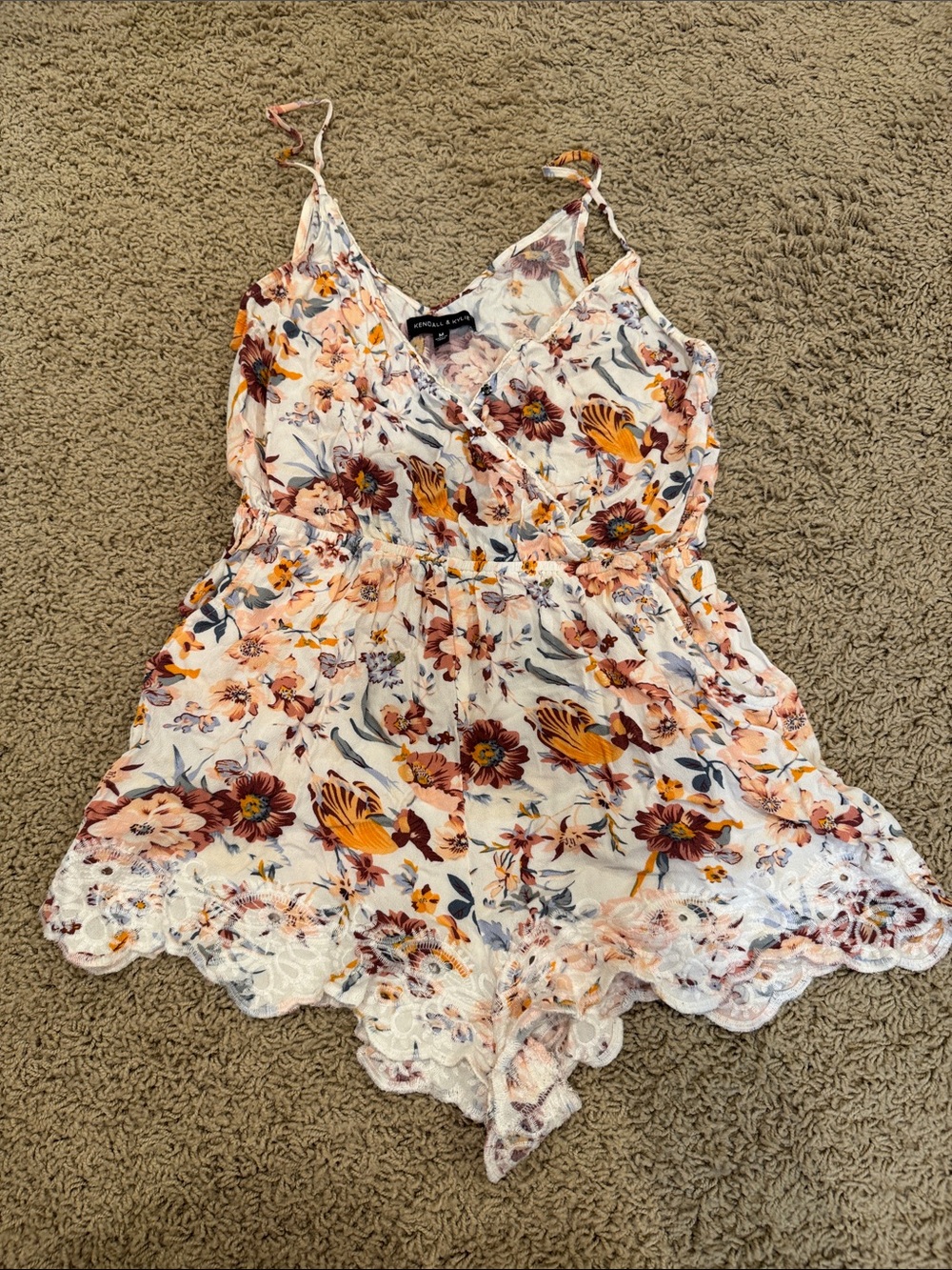 Kendall & Kylie Floral Lace-Trim Bodysuit Romper in White, Yellow & Pink